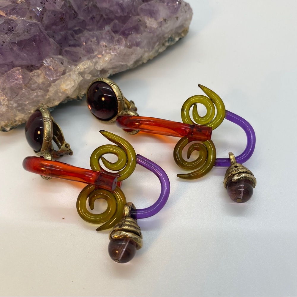 Multicolor Clip Earrings-Vintage 80’s - Picture 7 of 7
